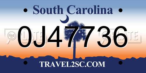 0J47736 South Carolina License Plate