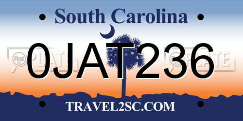 0JAT236 South Carolina License Plate