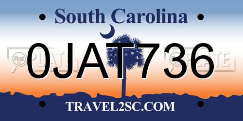 0JAT736 South Carolina License Plate