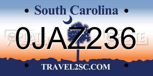 0JAZ236 South Carolina License Plate