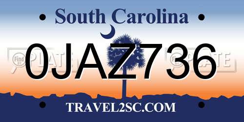 0JAZ736 South Carolina License Plate