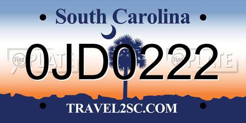 0JD0222 South Carolina License Plate