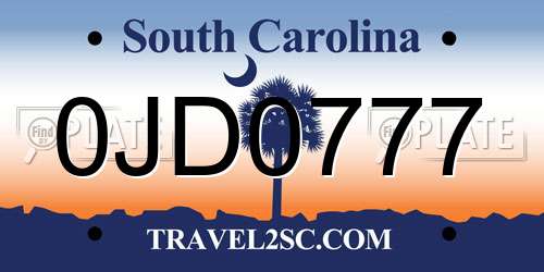 0JD0777 South Carolina License Plate