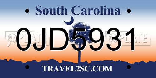 0JD5931 South Carolina License Plate
