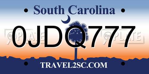 0JDQ777 South Carolina License Plate