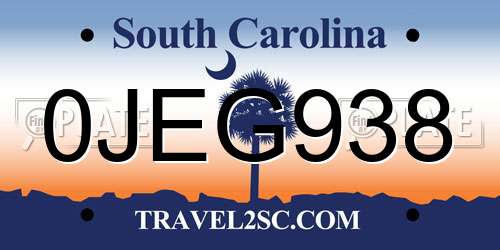0JEG938 South Carolina License Plate
