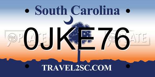 0JKE76 South Carolina License Plate