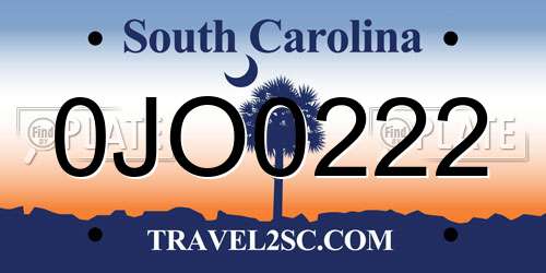 0JO0222 South Carolina License Plate