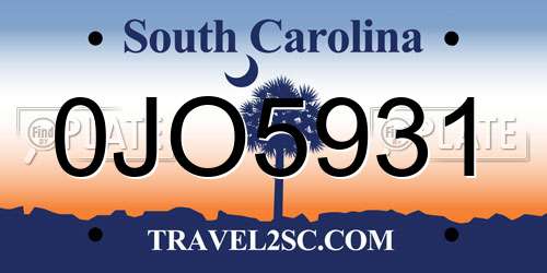 0JO5931 South Carolina License Plate