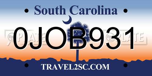 0JOB931 South Carolina License Plate