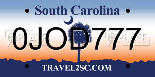0JOD777 South Carolina License Plate
