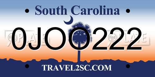 0JOO222 South Carolina License Plate