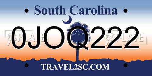 0JOQ222 South Carolina License Plate