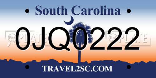 0JQ0222 South Carolina License Plate