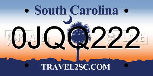 0JQQ222 South Carolina License Plate