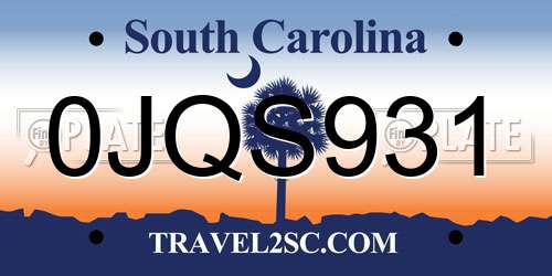 0JQS931 South Carolina License Plate