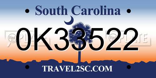 0K33522 South Carolina License Plate