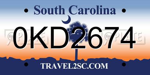 0KD2674 South Carolina License Plate