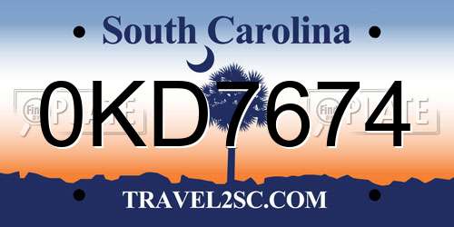 0KD7674 South Carolina License Plate