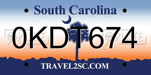 0KDT674 South Carolina License Plate