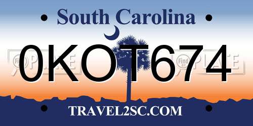 0KOT674 South Carolina License Plate