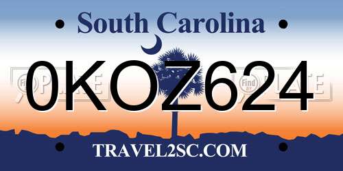 0KOZ624 South Carolina License Plate