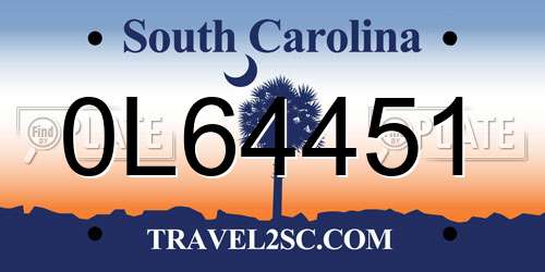 0L64451 South Carolina License Plate