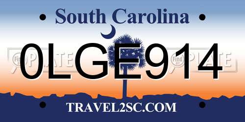 0LGE914 South Carolina License Plate