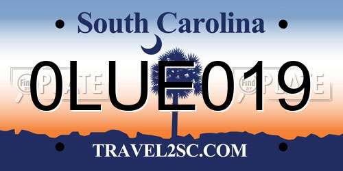 0LUE019 South Carolina License Plate