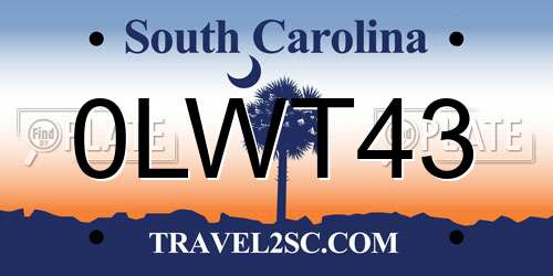 0LWT43 South Carolina License Plate