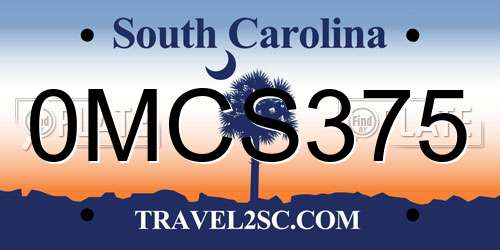 0MCS375 South Carolina License Plate