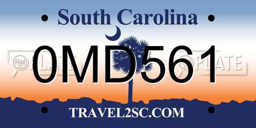 0MD561 South Carolina License Plate