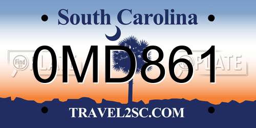 0MD861 South Carolina License Plate