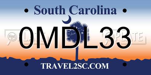 0MDL33 South Carolina License Plate