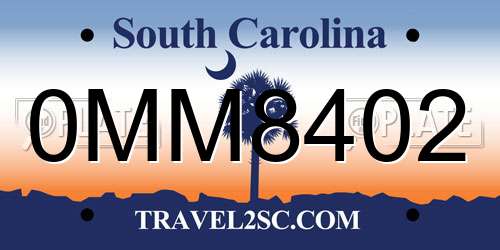 0MM8402 South Carolina License Plate
