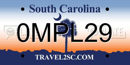 0MPL29 South Carolina License Plate