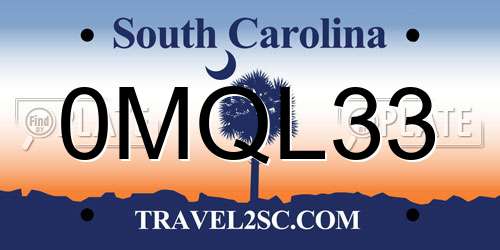 0MQL33 South Carolina License Plate