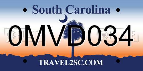 0MVD034 South Carolina License Plate