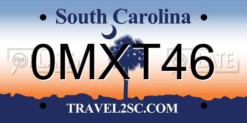 0MXT46 South Carolina License Plate