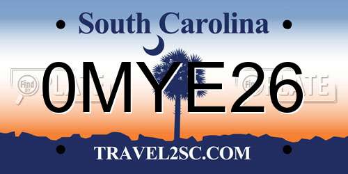 0MYE26 South Carolina License Plate