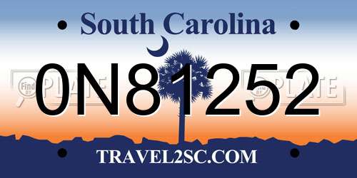 0N81252 South Carolina License Plate