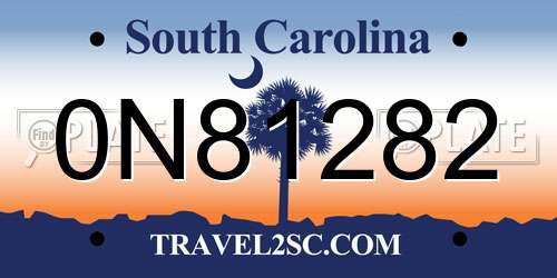 0N81282 South Carolina License Plate