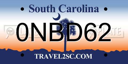 0NBD62 South Carolina License Plate