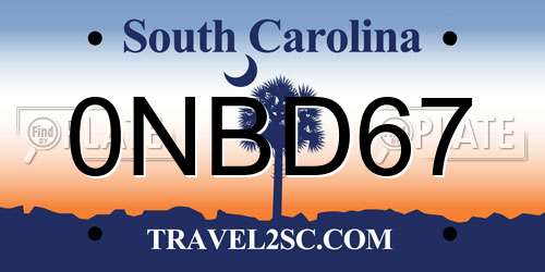 0NBD67 South Carolina License Plate