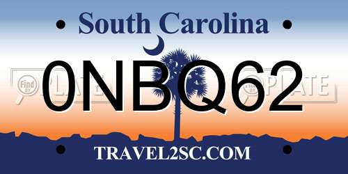 0NBQ62 South Carolina License Plate