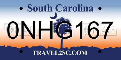 0NHG167 South Carolina License Plate