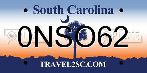 0NSO62 South Carolina License Plate