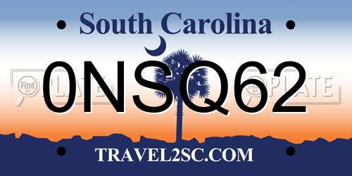0NSQ62 South Carolina License Plate