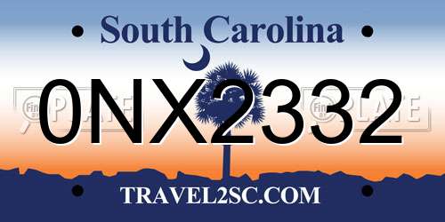 0NX2332 South Carolina License Plate