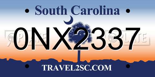 0NX2337 South Carolina License Plate